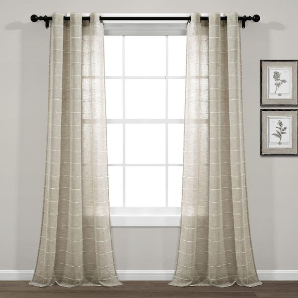 HOMEBOUTIQUE Farmhouse Textured 38 in. W x 120 in. L Grommet Sheer Window Curtain Panel in Neutral Set