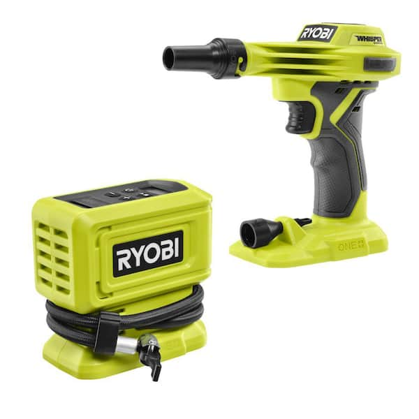 RYOBI ONE 18V Cordless High Pressure Inflator with ONE 18V Cordless High Volume Inflator Tools Only PCL001B PCL016B