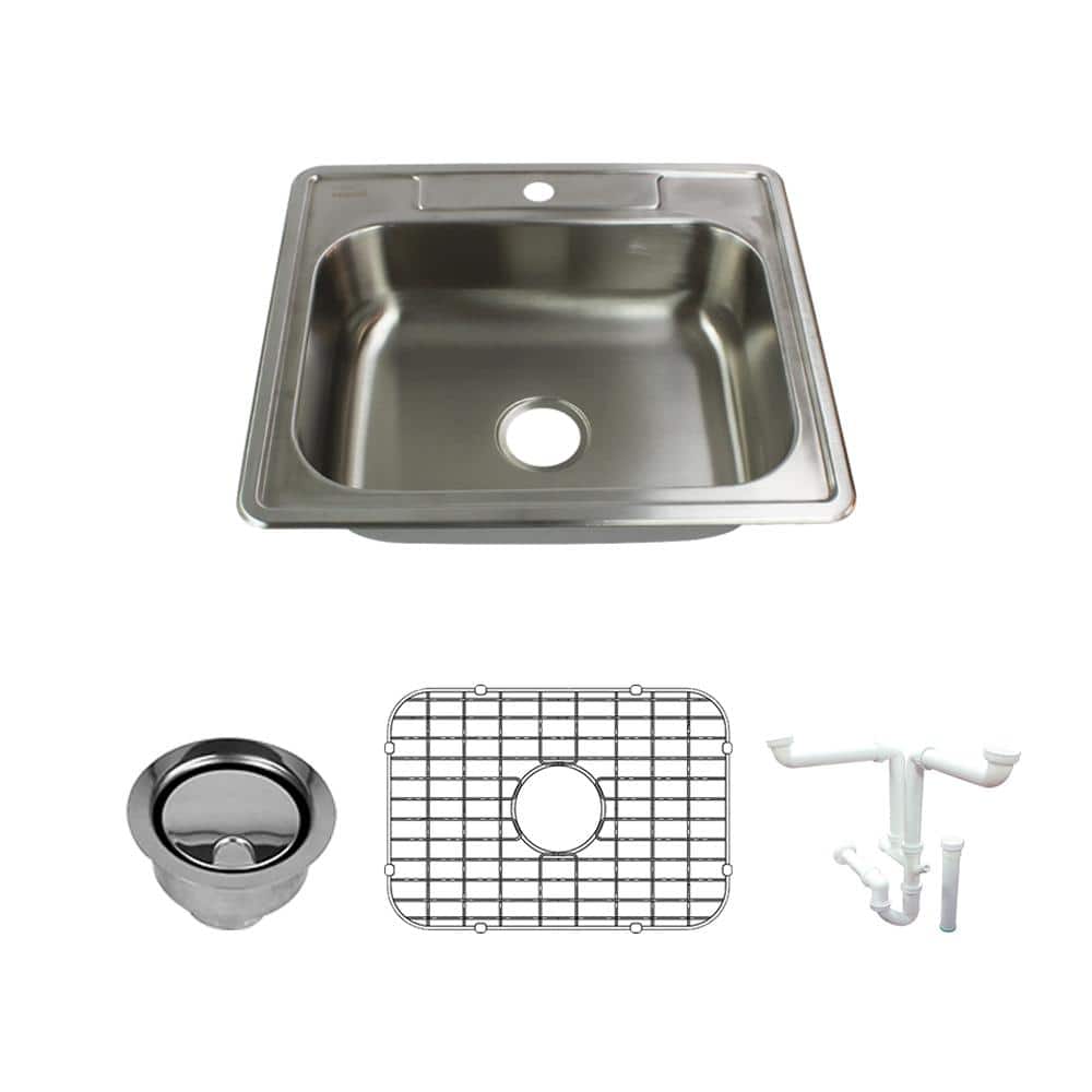 Brushed Stainless Steel 25'' Single Bowl Drop-In Kitchen Sink