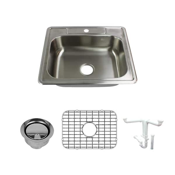 Transolid Select All-in-One Drop-In Stainless Steel 25 in. 1-Hole Single Bowl Kitchen Sink in Brushed Stainless Steel