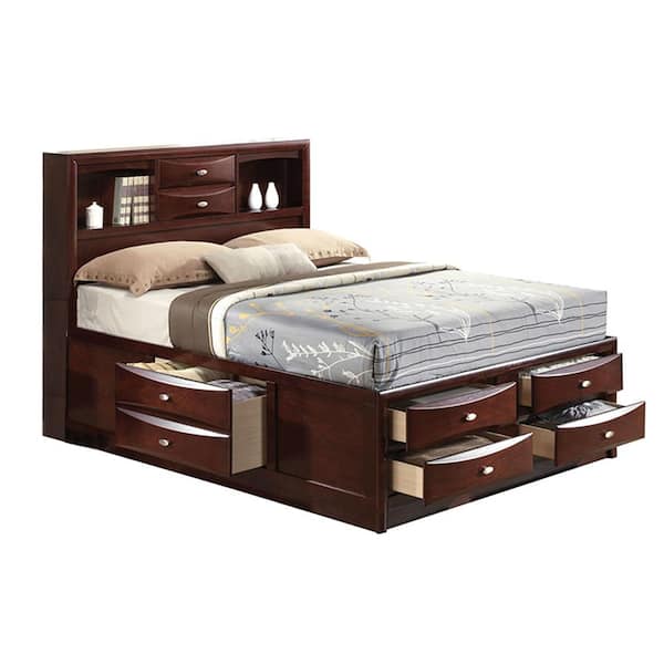 Acme Furniture Ireland Storage Brown Wood Frame King Platform Bed