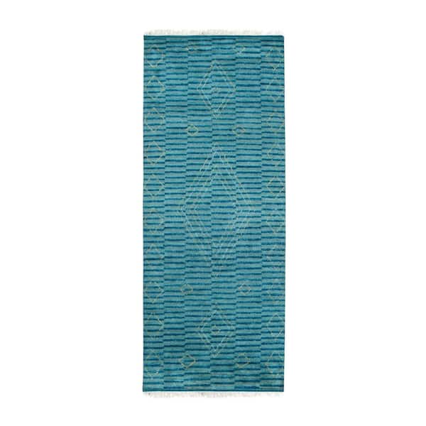 Green Modern Contemporary Moroccan Area Rug : Stylish Hand-Knotted Wool Rug for Living Room, Bedroom, Area Rug