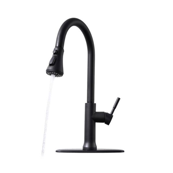 Flynama Single Hole Single-Handle Pull-Down Sprayer Kitchen Faucet with Touch Sensor and Rocker Switch in Matte Black