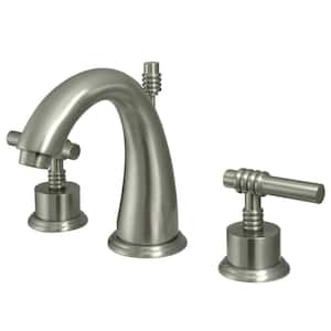 Milano 8 in. Widespread 2-Handle Bathroom Faucets with Brass Pop-Up iin Brushed Nickel