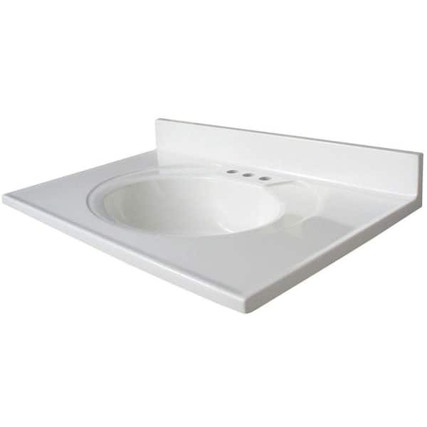 31 in. W x 19 in. D Cultured Marble White Round Single Sink Vanity Top in White