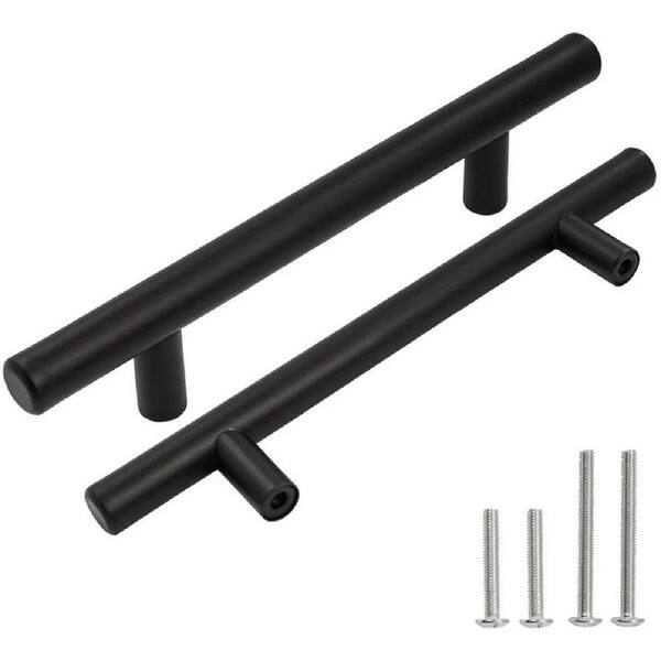 Pyramid Home Decor Brizza Series 3-3/4 in. (96 mm.) Center-To-Center Matte Black Solid Brass Cabinet Handle Drawer Pull (5-Pack)