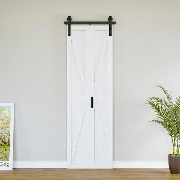 ARK DESIGN 25 in. x 84 in. Paneled K Shape Solid Core White Finished MDF Bifold Door with Bifold Barn Door Hardware Included