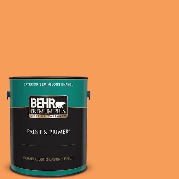 BEHR PREMIUM PLUS 1 gal. #P220-6 Bergamot Orange Semi-Gloss Enamel Exterior Paint & Primer