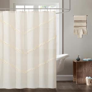 Natural Tassels 3D Linen Look Textured Tassels Designed Fabric Shower Curtain 70"W x 72"L in Linen