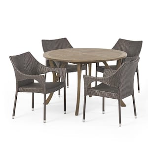 Laurent Gray 5-Piece Wood and Faux Rattan Outdoor Dining Set