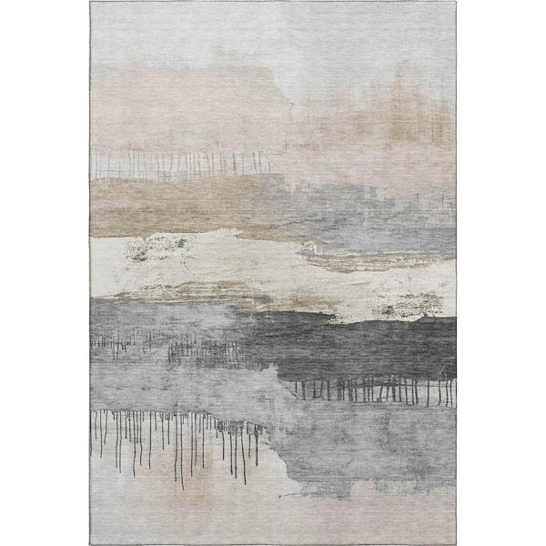 Mayfield Premium Machine Washable Abstract AMF1880 Ivory 5 ft. x 7 ft. 6 in. Area Rug