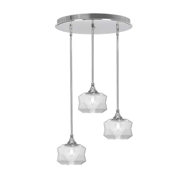 Unbranded Villa 3 Light Chrome Pendant, Cluster Pendant Light with 8.75 in. Clear Bubble Glass Shades, No Bulbs Included