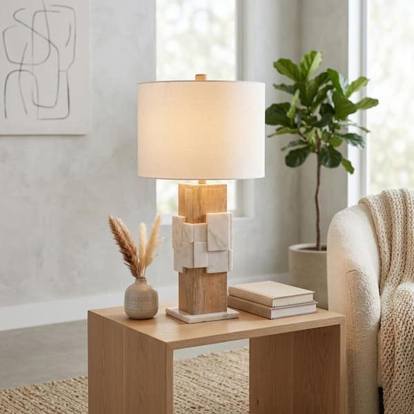 18 in. White Stone Bohemian Marble Table Lamp