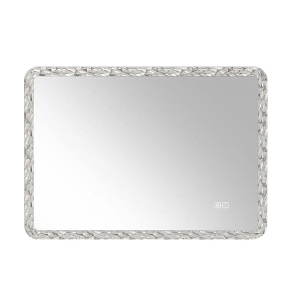 COWLOWN 38.5 in. W x 25.2 in. H Rectangular Framed Wall Bathroom Vanity Mirror in Silver with Anti-Fog and Adjustable Brightness
