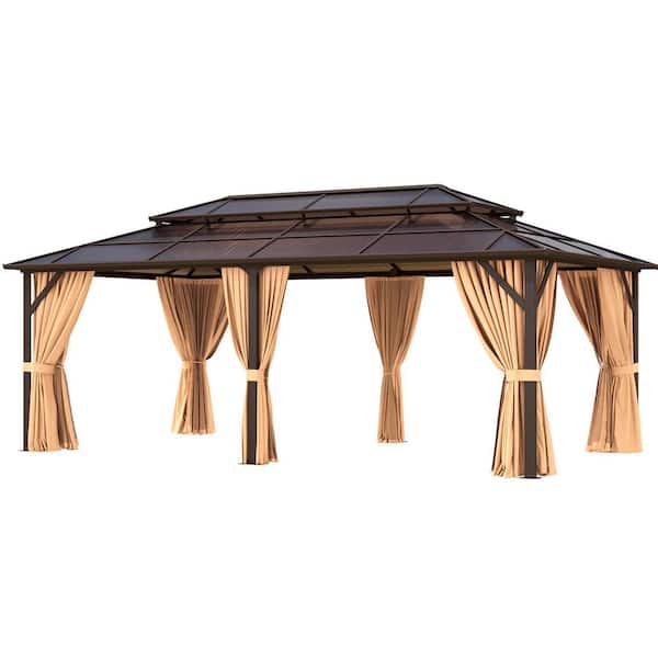 12 ft. x 20 ft. Outdoor Double Polycarbonate Roof Gazebo with Curtains and Netting
