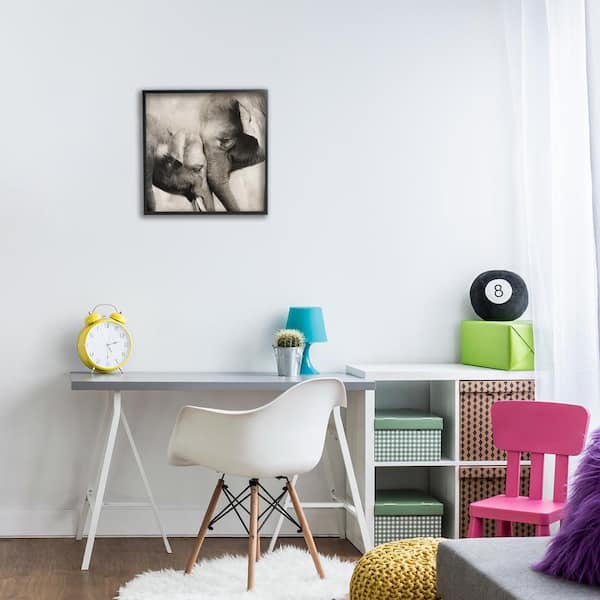 Elephant & Baby Hug by CAD Designs Black Framed Animal Giclee Art Print 17 in. x 17 in.