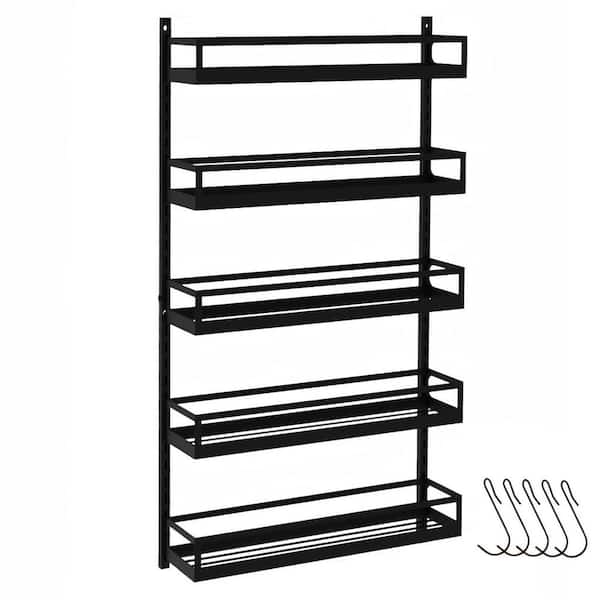 JFVKAF 5 Tier H8 Adjustable Wall Mount Spice Rack Organizer Black
