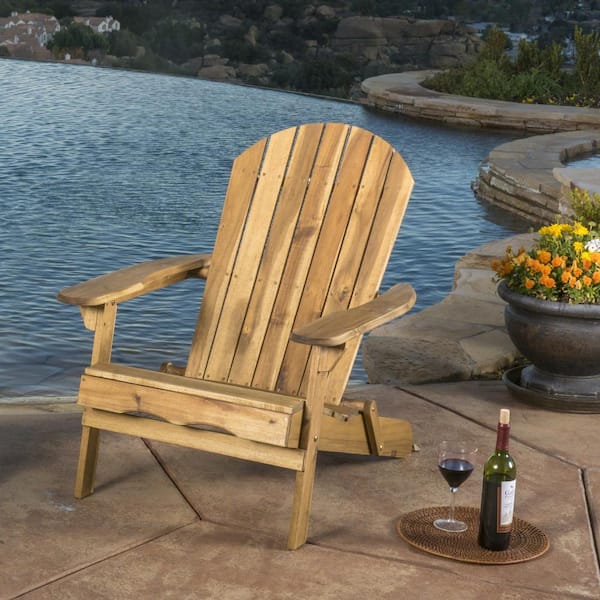 Noble House Hanlee Natural Stained Folding Wood Adirondack Chair