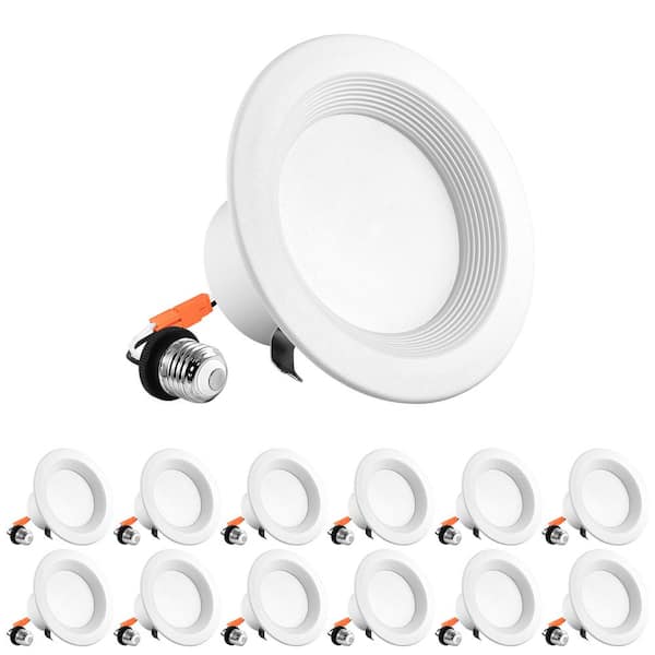 LUXRITE 4 in. Can Light 10W=60W 5-Color Selectable Dimmable Remodel Integrated LED Recessed Light Kit Baffle Trim (12-Pack)