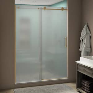 Coraline XL 44 - 48 in. x 80 in. Frameless Sliding Shower Door with Ultra-Bright Frosted Glass in Brushed Gold