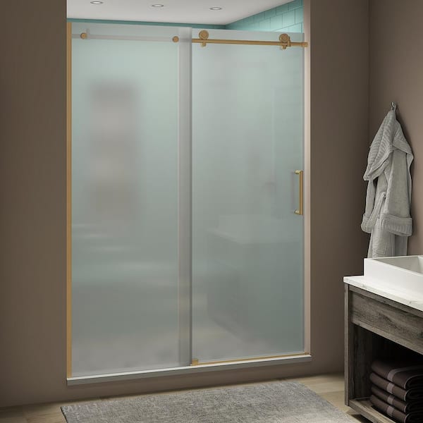 Aston Coraline XL 44 - 48 in. x 80 in. Frameless Sliding Shower Door with Ultra-Bright Frosted Glass in Brushed Gold