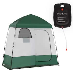 Green Pop Up Polyester Cloth Portable Shower Tent Enclosure with 2 Rooms and Shower Bag