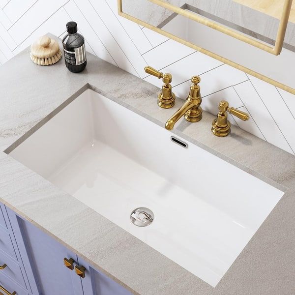 27-1/2 in .Rectangle Undermount Bathroom Sink in White with Overflow Drain