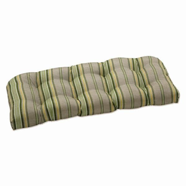 Pillow Perfect Striped Rectangular Outdoor Bench Cushion in Green
