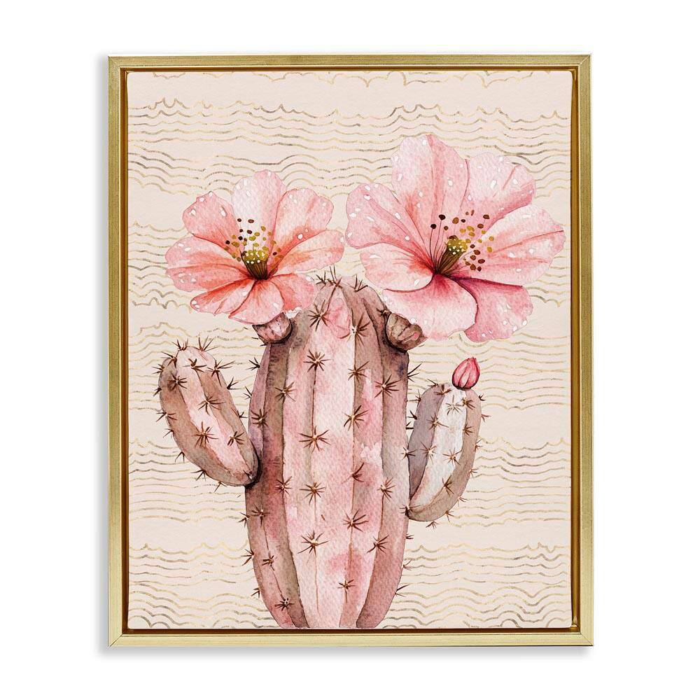 Pastel Cactus with Blooms by Lettered and Lined Gold Floater Frame Nature Graphic Art Print 31 in. x 25 in. price history on PriceWatchPro