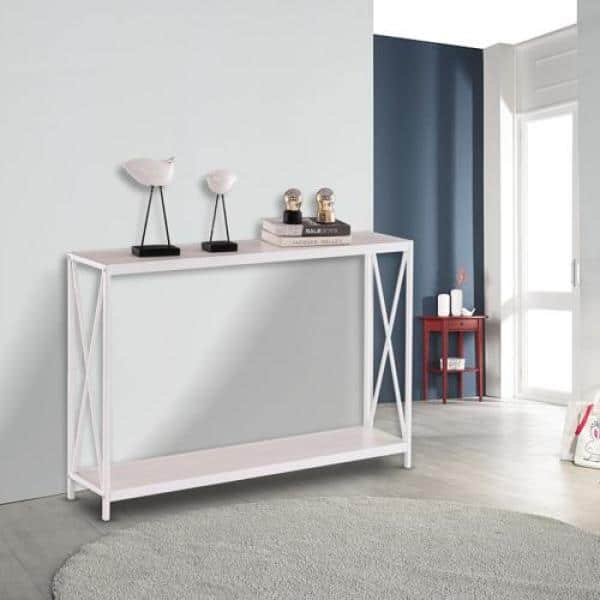 Karl home 47.2 in. Reddish White Standard Rectangle Wood Grain Console Table with Shelves