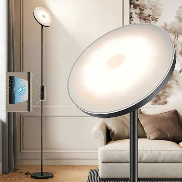 69 in. Black Torchiere Floor Lamp, 32W/3000 LM Super Bright LED Floor Lamp with Remote Control, Stepless Dimmable