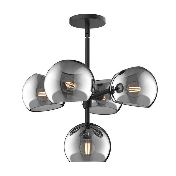 ALORA MOOD Willow 18 in. 5 Light 60-Watt Matte Black/Smoked Solid Glass ...