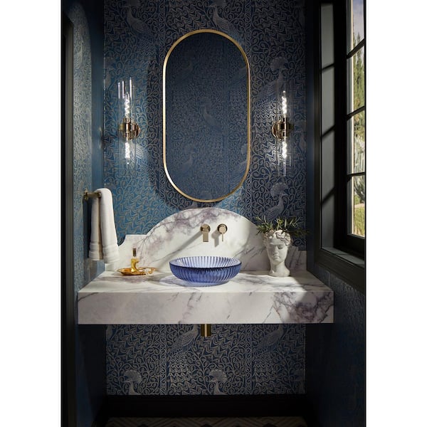 Verdera 20 in. W x 40 in. H Capsule Oval Framed Medicine Cabinet with Mirror in Moderne Brushed Gold