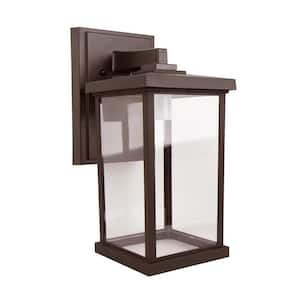 8.5 in. D x 14.4 in. H x 6.4 in. W 1-Light Bronze Outdoor Square Wall Lantern Sconce with Durable Clear Acrylic Lens