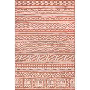 Abbey Tribal Striped Coral 8 ft. x 10 ft. Indoor/Outdoor Area Rug