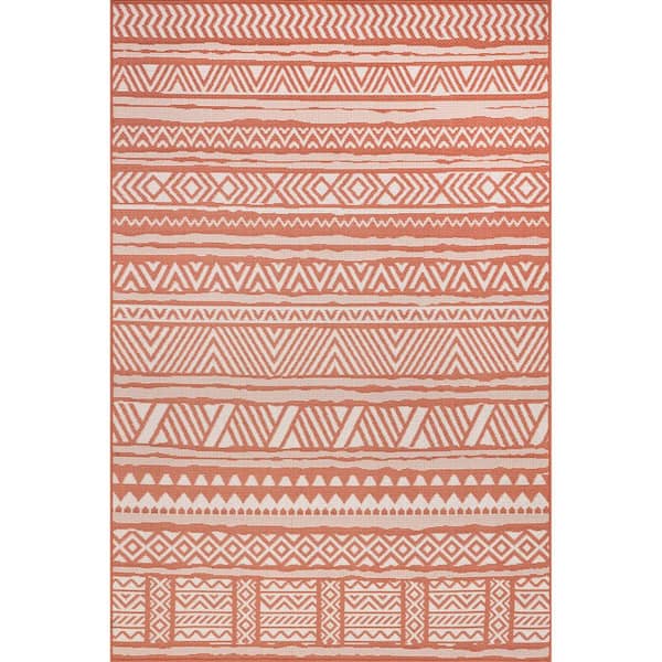 nuLOOM Abbey Tribal Striped Indoor/Outdoor Rust 9 ft. 6 in. x 12 ft. Area Rug