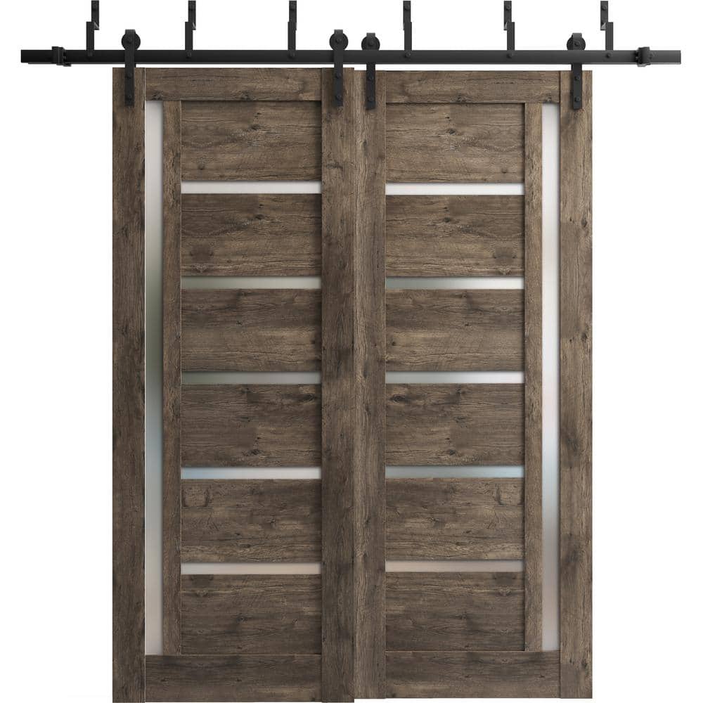 56 in. x 84 in. 2 Panel Frosted Glass Cognac Oak Wood Sliding Barn Door with Hardware Kit price history on PriceWatchPro