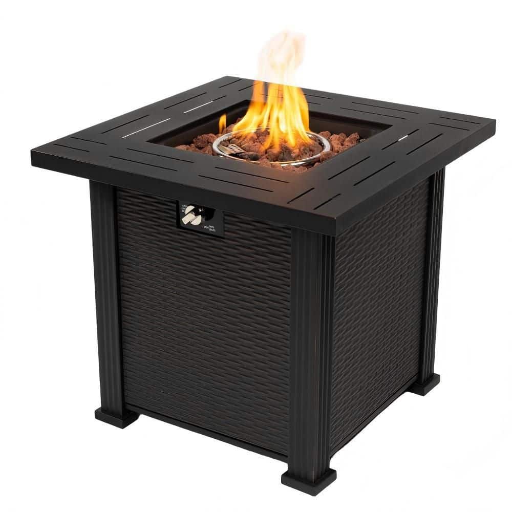 28 in. 50000 BTU Propane Fire Pit Table, Square Patio/Deck/Backyard Heater with Steel Tabletop & Volcanic Rocks Black price history on PriceWatchPro