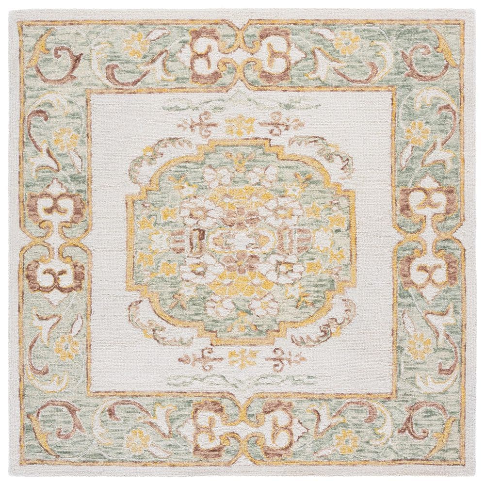Aspen 6 ft. x 6 ft. Ivory/Light Gray Medallion Floral Square Area Rug price history on PriceWatchPro