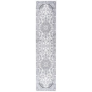 Palmette Modern Persian Floral Gray/Cream 2 ft. x 10 ft. Runner Rug