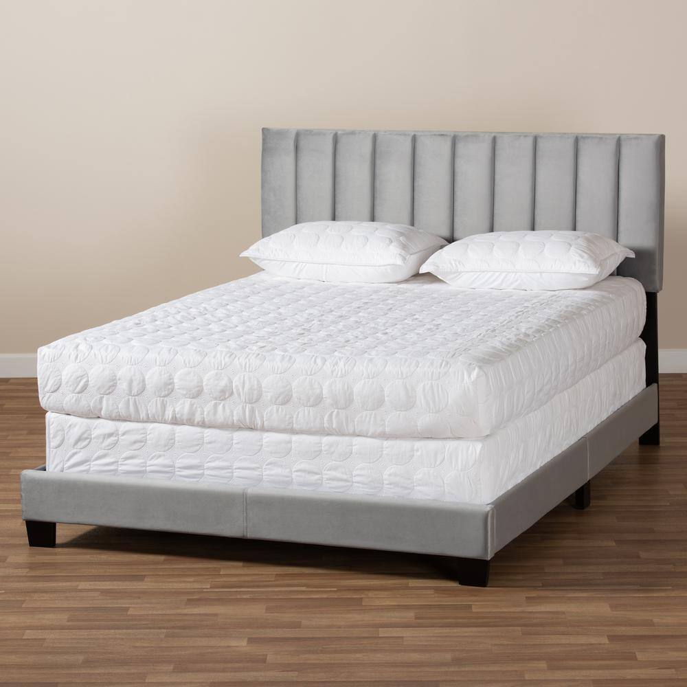 Clare Full Size Gray Velvet Upholstered Sleigh Bed with Tufted Headboard
