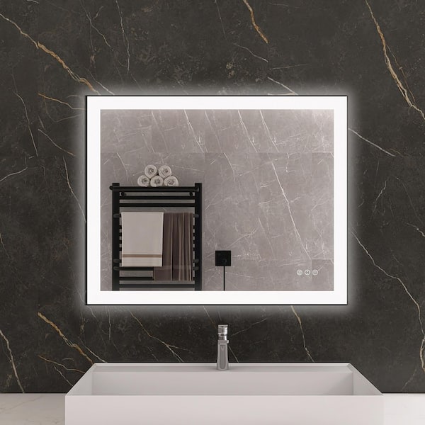 KariMo 40 in. W x 32 in. H Rectangular Black Framed Wall Bathroom Vanity Mirror with Backlit Front Light, Dimmable