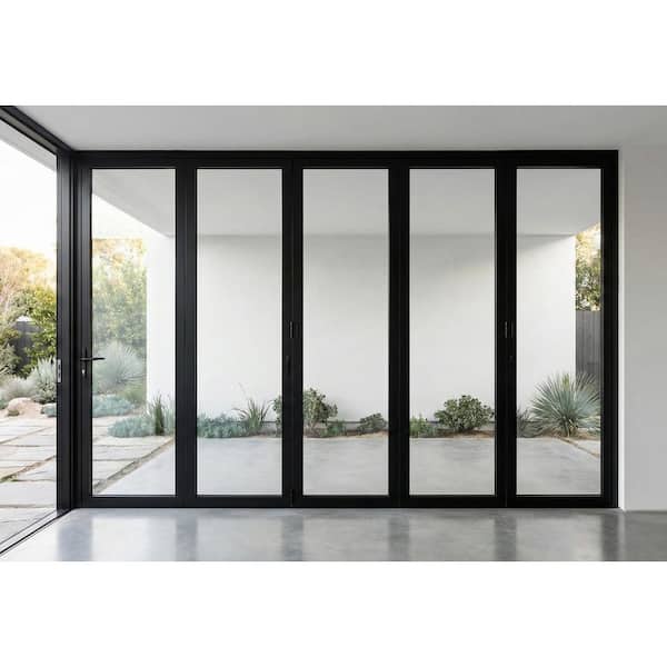 168 in. x 96 in. Right Swing/Outswing Black Aluminum Folding Patio Door