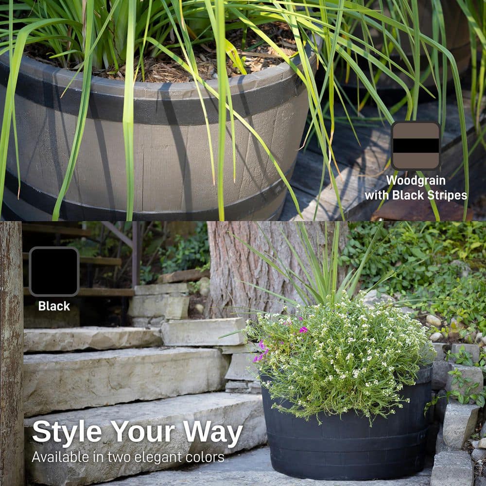 Black Polyethylene Whiskey Barrel Planter for Indoor/Outdoor Use