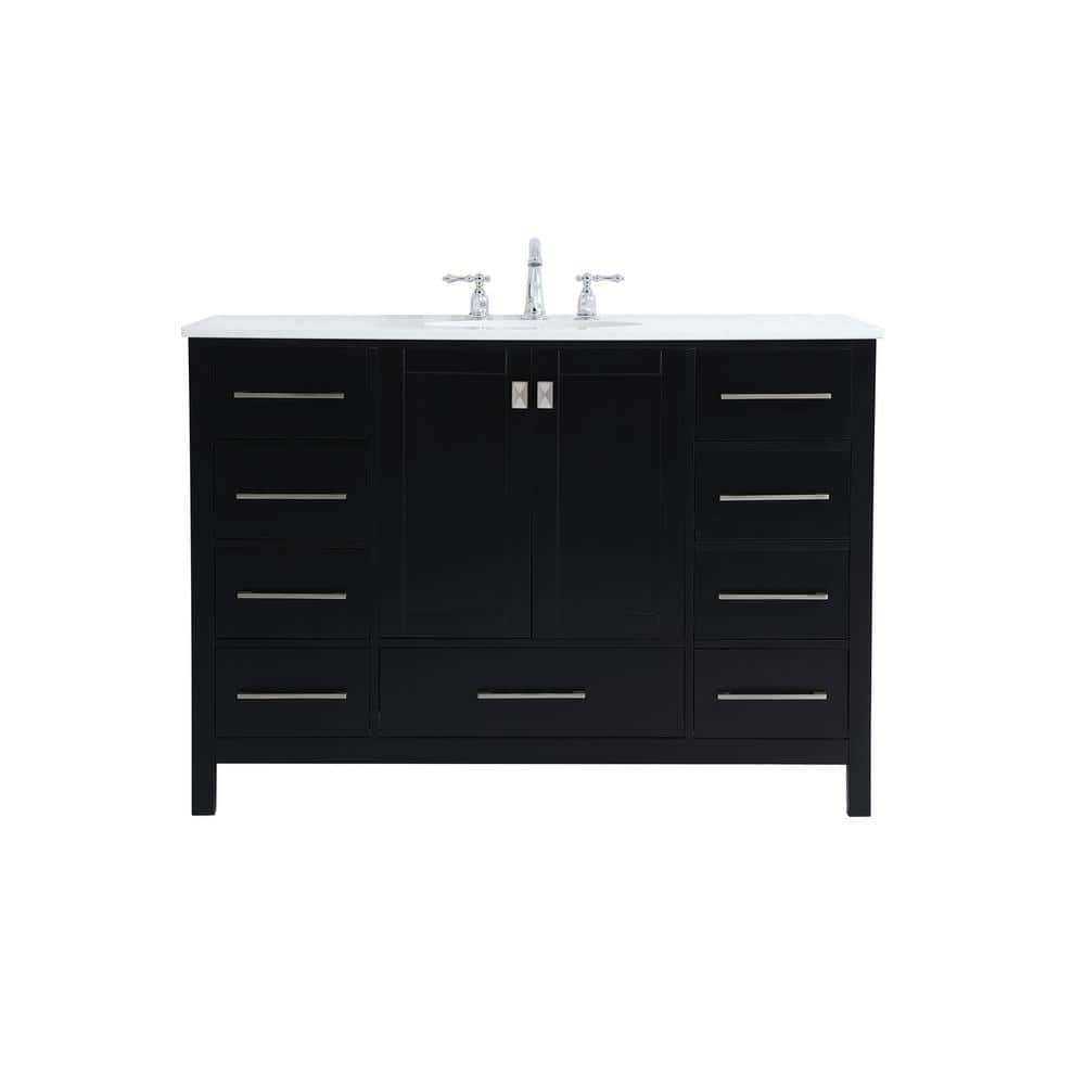 Timeless Home 48 in. W x 22 in. D x 34 in. H Single Bathroom Vanity in Black with White Quartz with White Basin