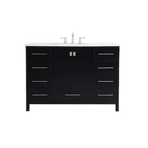 Timeless 48 in. W x 22 in. D x 34 in. H Single Bathroom Vanity in Black with White Engineered Stone with White Basin