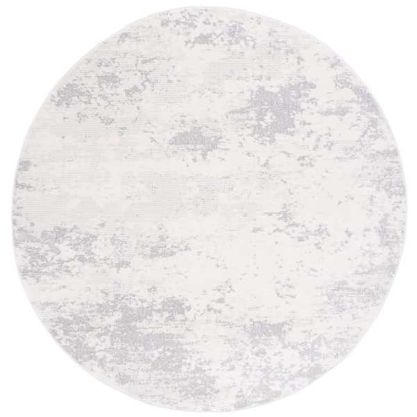 Whisper 7 ft. x 7 ft. Ivory/Gray Distressed Marble Round Area Rug