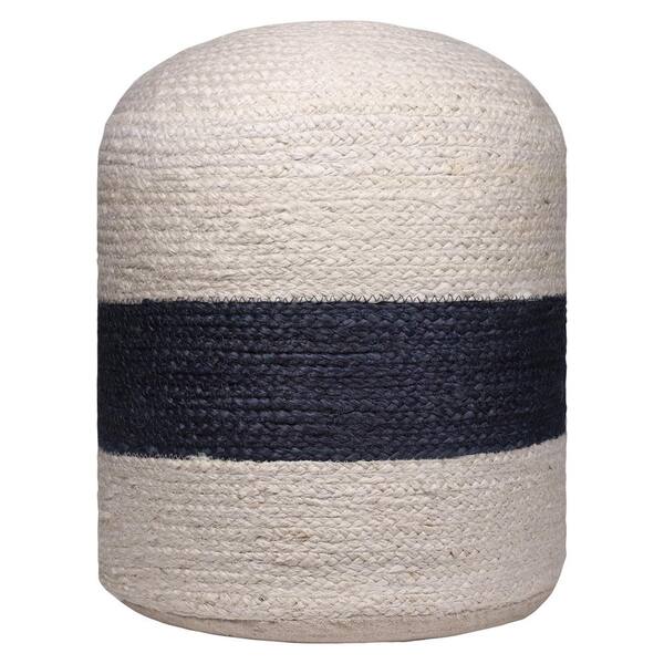 Ox Bay Nautical Coastal Bleach Navy Striped Indoor Hand Made Jute Pouf 7518A8590D3048