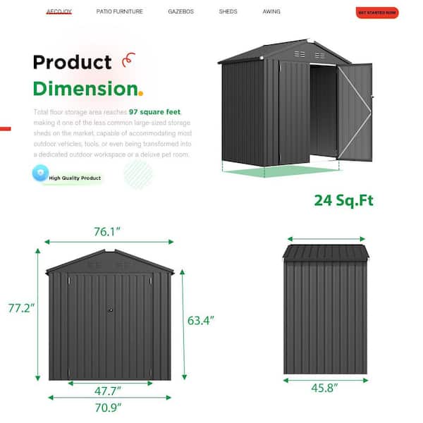 AECOJOY 6 ft. W x 4 ft. D Metal Shed with Double Lockable Door in