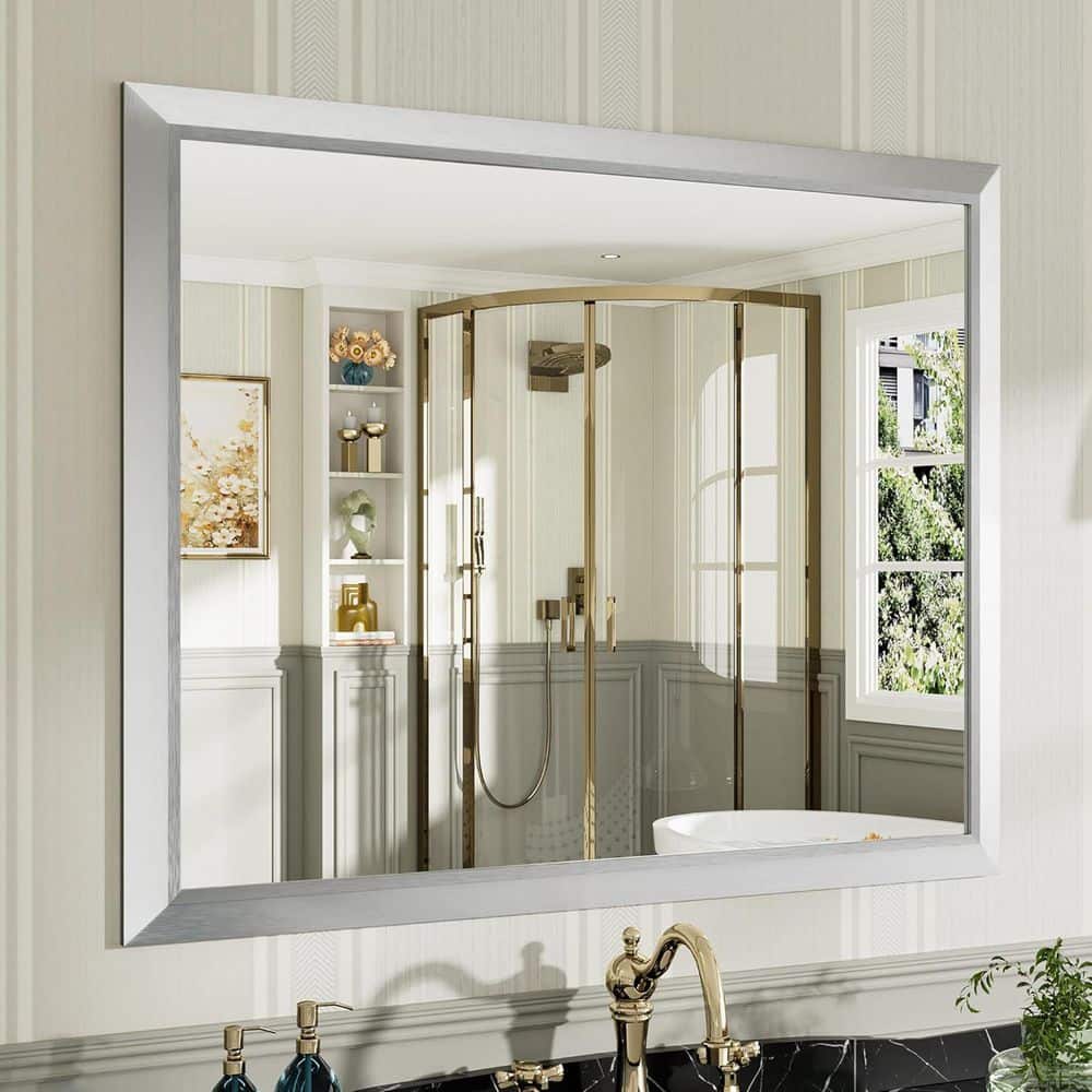 40 in. W x 32 in. H Rectangular Framed French Cleat Wall Mounted Tempered Glass Bathroom Vanity Mirror in Silver price history on PriceWatchPro